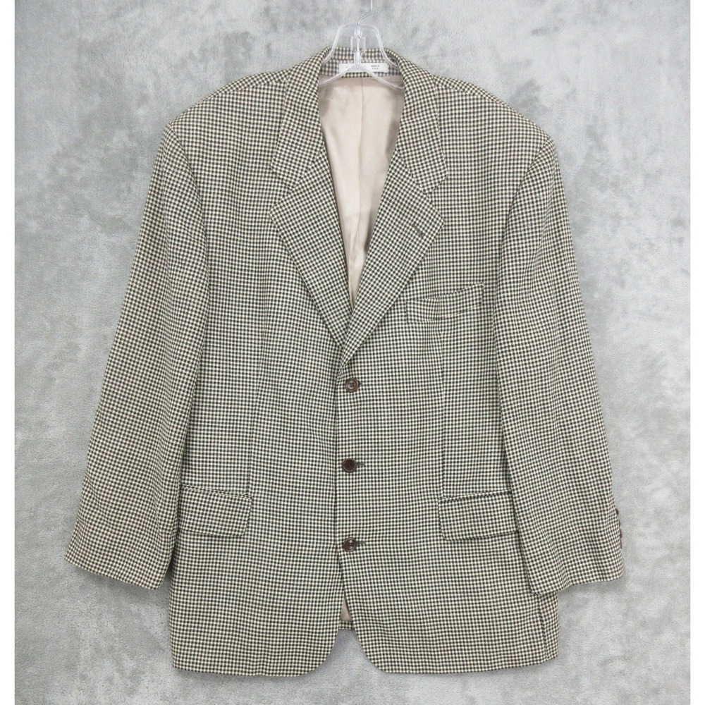 Hugo Boss Sport Coat Mens Size 42R Houndstooth Wool Blazer Notch Business Tan‎